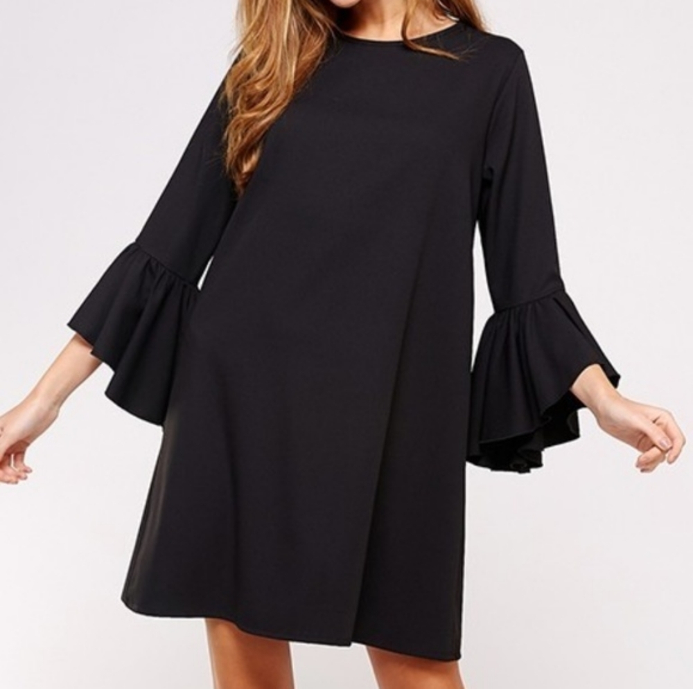 2Hearts Black Trumpet Sleeve Knit Dress